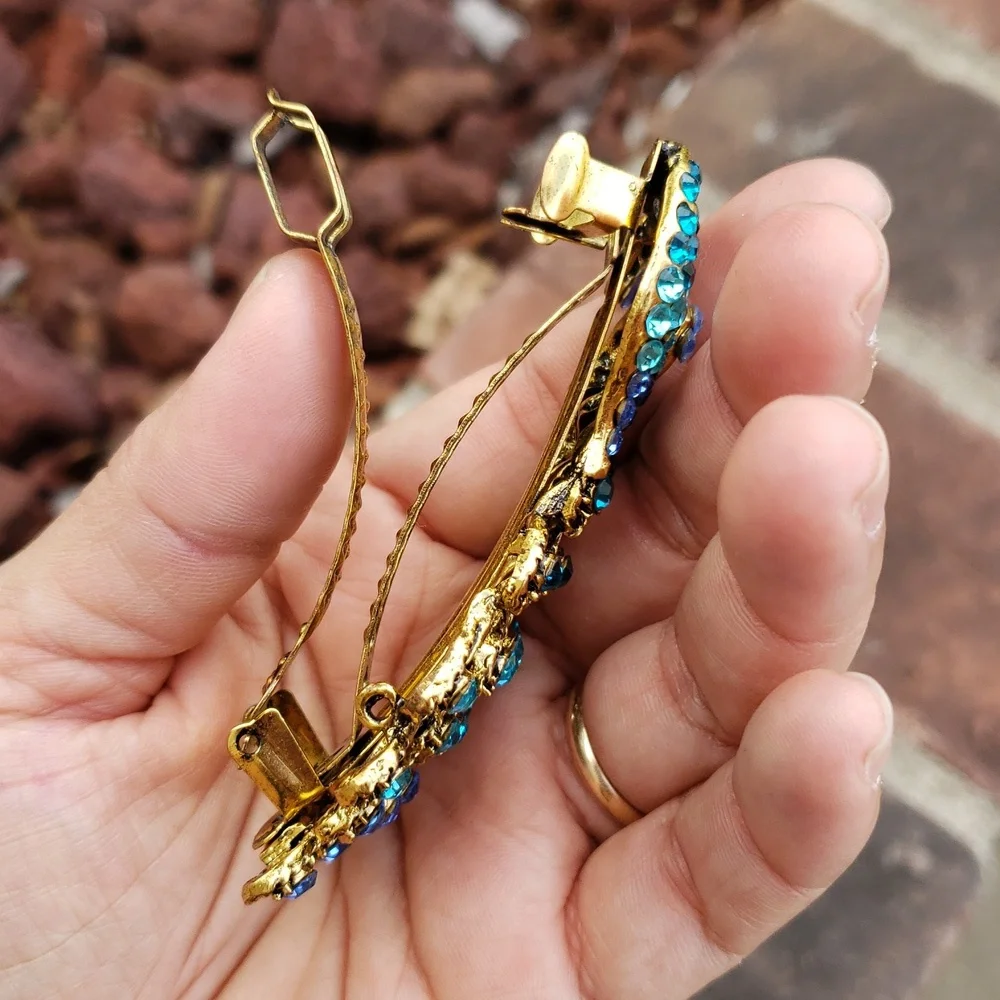 Vintage Womens Hair Barrette Peacock Rhinestone Hair Clip Victorian Timeless